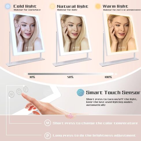 COOLJEEN Vanity Mirror with Lights and Bluetooth, 23x18 Inch 15 Bulbs Front and RGB Backlit Makeup Mirror with Dimmable 3 Color, Tempered Glass, Detachable 10X Magnification, Tabletop & Wall-Mounted in Saudi Arabia