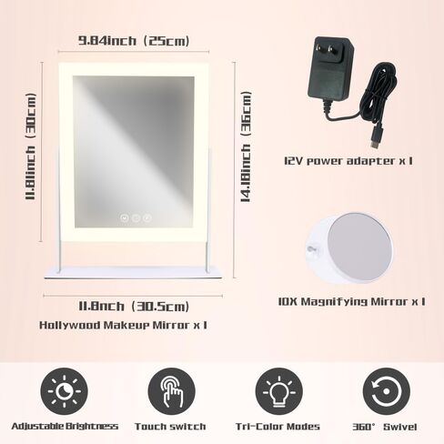 COOLJEEN Vanity Mirror with Lights and Bluetooth, 23x18 Inch 15 Bulbs Front and RGB Backlit Makeup Mirror with Dimmable 3 Color, Tempered Glass, Detachable 10X Magnification, Tabletop & Wall-Mounted in Saudi Arabia