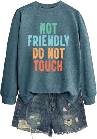 ليس ودودًا لا تلمس قميص من النوع الثقيل Crewneck Pullover Women Sarcastic Long Sleeve Shirt Funny Graphic Tees in Saudi Arabia