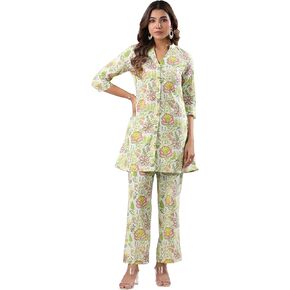 Janasya Indian Women's Co-ord for Women Pure Cotton Straight Floral Regular Sleeve Casual Above Knee Co-ord Set in Kuwait