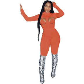 BYDIVA 2021 Turtleneck Long Sleeve Bodycon Outside Jumpsuit Bra Top Attached in Kuwait