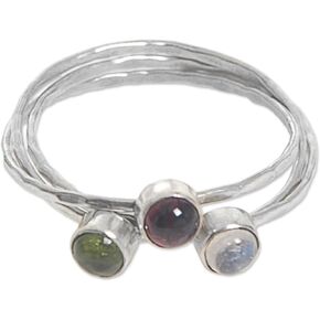 Novica Artisan Handmade MultiGemstone Cocktail Ring Balinese Garnet Peridot Rainbow Moonstone .925 Sterling Silver Indonesia Modern Births in Kuwait