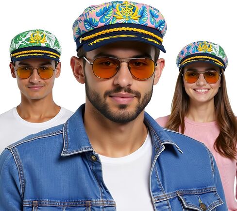 3 حزمة كابتن قبعة مع النظارات الشمسية ، قبعة بحار زهرية قابلة للتعديل لحفل اليخت ، الهالوين ، زي موضوع بحري in Saudi Arabia