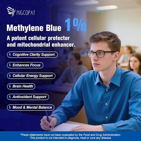Methylene Blue Pharmaceutical Grade 2oz - USP Grade 1% with Alpha GPC, Lion’s Mane & Bacopa - Brain Supplements for Memory & Focus - Cognitive Support Supplement in Kuwait