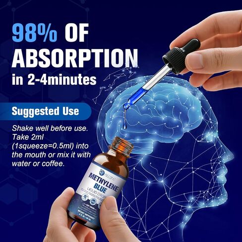 Methylene Blue Pharmaceutical Grade 2oz - USP Grade 1% with Alpha GPC, Lion’s Mane & Bacopa - Brain Supplements for Memory & Focus - Cognitive Support Supplement in Kuwait