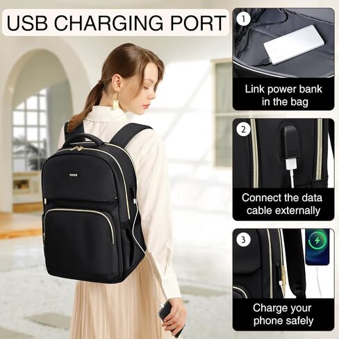 Laptop Backpack for Women - 15.6 Inch Computer Work Bag with USB Port Waterproof Backpack Purse Fashion Travel Backpack for College Daypack Business Travel Teacher, Beige in Saudi Arabia