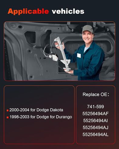 منظم نافذة الطاقة CCIYU مع استبدال المحرك للفترة 2000-2004 ل Dodge Dakota ، 1998-2003 لـ Dodge for Durango الخلفية اليسرى جانب السائق in Saudi Arabia