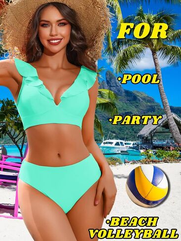 Kaei&Shi Ruffle Two Piece Swimsuit for Women,Cheeky Bikini Sets,Full Coverage Bathing Suit in Saudi Arabia