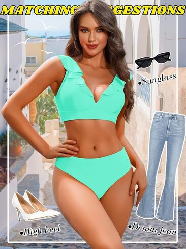 Kaei&Shi Ruffle Two Piece Swimsuit for Women,Cheeky Bikini Sets,Full Coverage Bathing Suit in Saudi Arabia