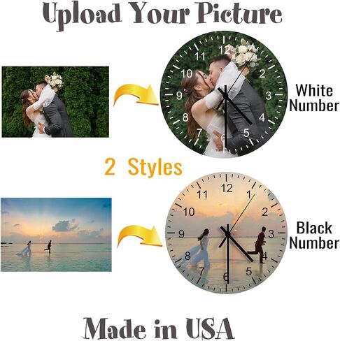 12 Inch Clocks for Walls Personalized Clock with Picture, Customizable Wall Clock with Photo Non Ticking Silent Round Decoration for Kitchen Bathroom in Kuwait