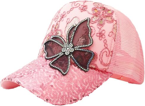 Women Bling Baseball Cap Rhinestone Sequin Sun Visor Hat Summer Mesh Diamond Butterfly Lace Small Floral Cap in Kuwait