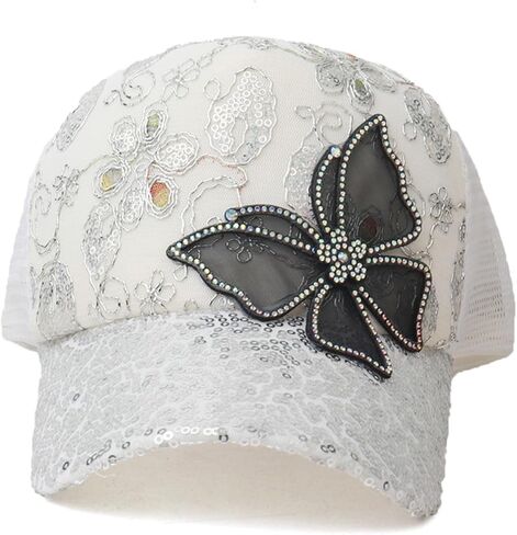 Women Bling Baseball Cap Rhinestone Sequin Sun Visor Hat Summer Mesh Diamond Butterfly Lace Small Floral Cap in Kuwait