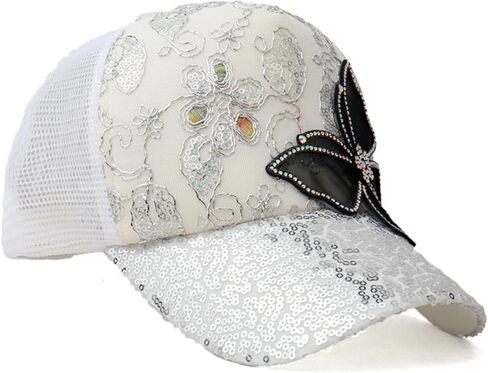 Women Bling Baseball Cap Rhinestone Sequin Sun Visor Hat Summer Mesh Diamond Butterfly Lace Small Floral Cap in Kuwait