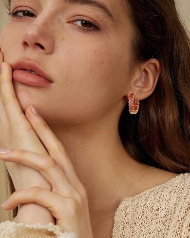 ACECHA Cubic Zirconia Hoop Earrings for Women Emerald Green Black, 18K Plated Gold Heart CZ Earings, Huggie Ear Rings Jewelry Gift for Mom Wife Daughter Friend in Kuwait