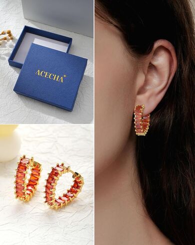 ACECHA Cubic Zirconia Hoop Earrings for Women Emerald Green Black, 18K Plated Gold Heart CZ Earings, Huggie Ear Rings Jewelry Gift for Mom Wife Daughter Friend in Kuwait