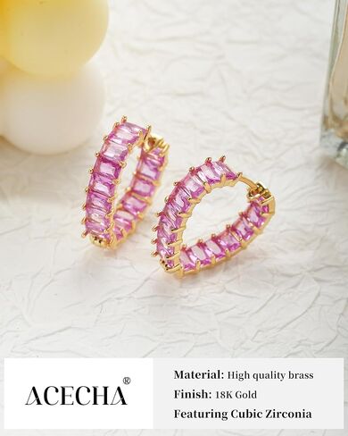 ACECHA Cubic Zirconia Hoop Earrings for Women Emerald Green Black, 18K Plated Gold Heart CZ Earings, Huggie Ear Rings Jewelry Gift for Mom Wife Daughter Friend in Kuwait