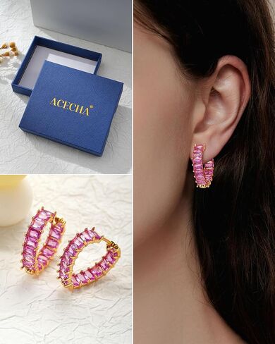 ACECHA Cubic Zirconia Hoop Earrings for Women Emerald Green Black, 18K Plated Gold Heart CZ Earings, Huggie Ear Rings Jewelry Gift for Mom Wife Daughter Friend in Kuwait