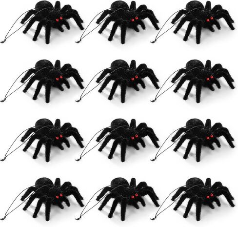 12 PCS Halloween Spiders Decorations 3D واقعية عن العناكب المشعر الحلي الزخارف الهالوين ديكورات الشجرة المخيفة in Saudi Arabia
