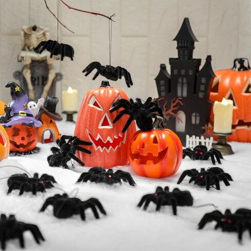 12 PCS Halloween Spiders Decorations 3D واقعية عن العناكب المشعر الحلي الزخارف الهالوين ديكورات الشجرة المخيفة in Saudi Arabia