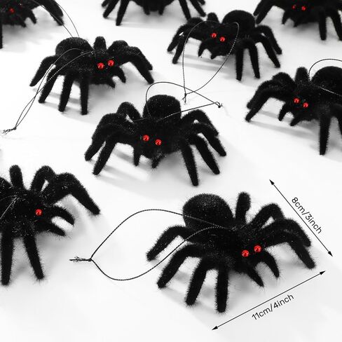12 PCS Halloween Spiders Decorations 3D واقعية عن العناكب المشعر الحلي الزخارف الهالوين ديكورات الشجرة المخيفة in Saudi Arabia