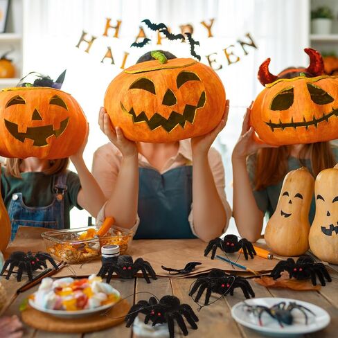 12 PCS Halloween Spiders Decorations 3D واقعية عن العناكب المشعر الحلي الزخارف الهالوين ديكورات الشجرة المخيفة in Saudi Arabia