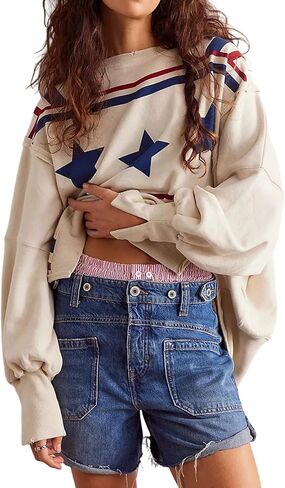 نساء خمر كبير الحجم الكبير Crewneck Sweatshirt y2k فضفاضة تناسب الجمالية الرجع in Kuwait