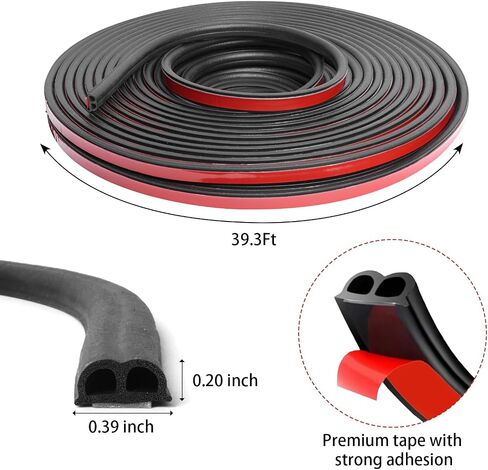 Car Door Seal Strip, 39.3 Feet Long Self Adhesive Auto Rubber Door Weather Stripping Draft Seal Strip with Double Hole, Auto Weather Stripping Edge Protector for Car Window and Door, Engine Cover in Saudi Arabia