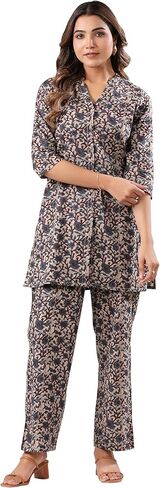 Janasya Indian Women's Co-ord for Women Pure Cotton Straight Floral Regular Sleeve Casual Above Knee Co-ord Set in Kuwait