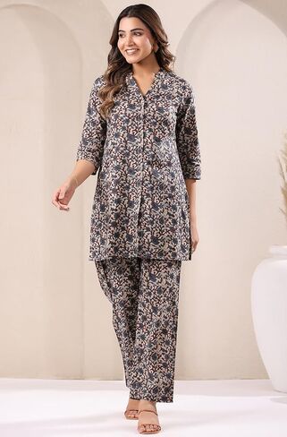 Janasya Indian Women's Co-ord for Women Pure Cotton Straight Floral Regular Sleeve Casual Above Knee Co-ord Set in Kuwait