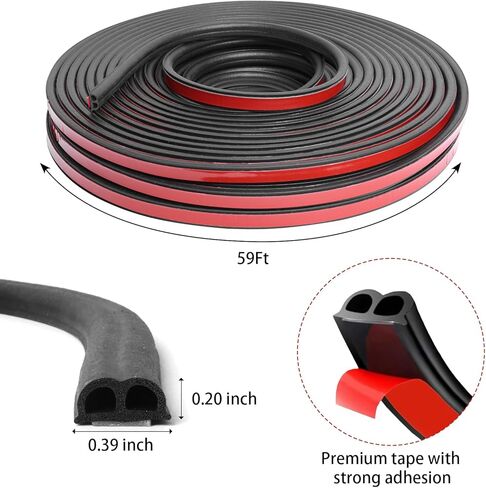 Car Door Seal Strip, 39.3 Feet Long Self Adhesive Auto Rubber Door Weather Stripping Draft Seal Strip with Double Hole, Auto Weather Stripping Edge Protector for Car Window and Door, Engine Cover in Kuwait