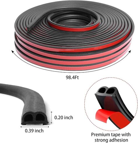 Car Door Seal Strip, 39.3 Feet Long Self Adhesive Auto Rubber Door Weather Stripping Draft Seal Strip with Double Hole, Auto Weather Stripping Edge Protector for Car Window and Door, Engine Cover in Saudi Arabia
