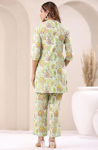 Janasya Indian Women's Co-ord for Women Pure Cotton Straight Floral Regular Sleeve Casual Above Knee Co-ord Set in Kuwait