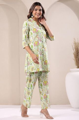 Janasya Indian Women's Co-ord for Women Pure Cotton Straight Floral Regular Sleeve Casual Above Knee Co-ord Set in Kuwait