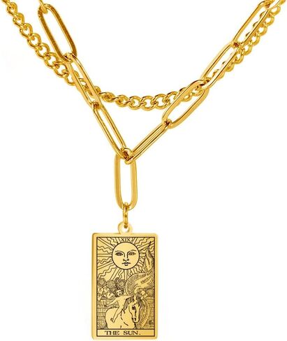 Teamer Double Layer Necklace Vintage Tarot Jewelry Good Luck Amulet Presants Necklace Stainless Steel Necklace in Kuwait
