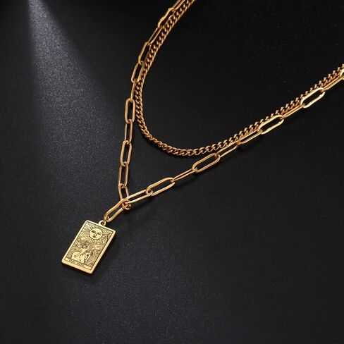 Teamer Double Layer Necklace Vintage Tarot Jewelry Good Luck Amulet Presants Necklace Stainless Steel Necklace in Kuwait