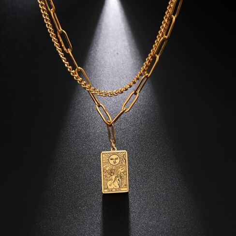 Teamer Double Layer Necklace Vintage Tarot Jewelry Good Luck Amulet Presants Necklace Stainless Steel Necklace in Kuwait