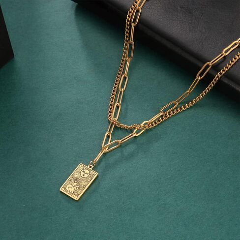 Teamer Double Layer Necklace Vintage Tarot Jewelry Good Luck Amulet Presants Necklace Stainless Steel Necklace in Kuwait