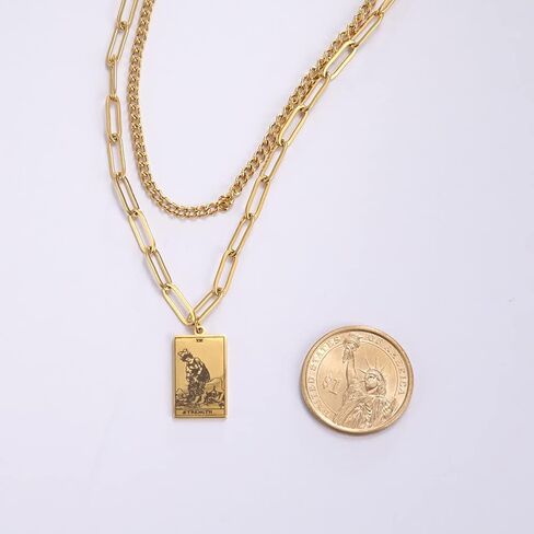 Teamer Double Layer Necklace Vintage Tarot Jewelry Good Luck Amulet Presants Necklace Stainless Steel Necklace in Kuwait