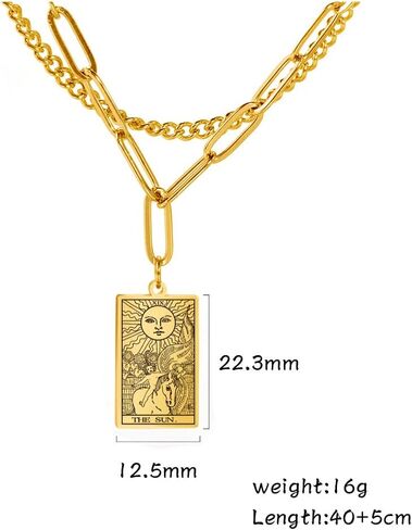 Teamer Double Layer Necklace Vintage Tarot Jewelry Good Luck Amulet Presants Necklace Stainless Steel Necklace in Kuwait