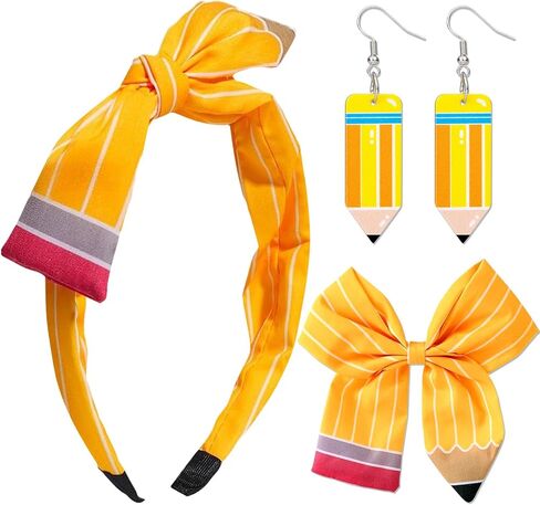 3Pcs Back to School Outfits Headbands,Hair Bows Accessories for Girls,Pencil Bows Clips Headband,Back to School Hair Accessories First Day Of School Gifts for Students(Yellow) in Kuwait