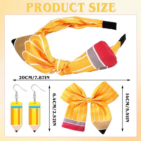 3Pcs Back to School Outfits Headbands,Hair Bows Accessories for Girls,Pencil Bows Clips Headband,Back to School Hair Accessories First Day Of School Gifts for Students(Yellow) in Kuwait
