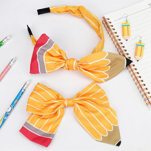 3Pcs Back to School Outfits Headbands,Hair Bows Accessories for Girls,Pencil Bows Clips Headband,Back to School Hair Accessories First Day Of School Gifts for Students(Yellow) in Kuwait