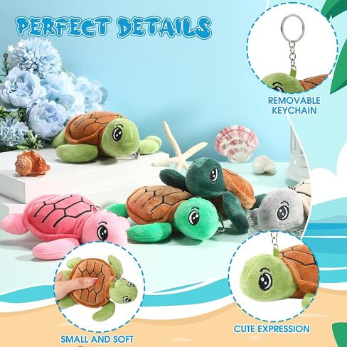 15 Pcs Plush Turtle Stuffed Animals Bulk 5.5 Inch Sea Turtle Stuffed Keychain Adorable Plushie for Boys Girls Birthday Carnival Undersea Party Favors Gifts Bag Stuffers(Green Series) in Kuwait