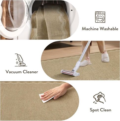LIVEBOX Scalloped Easy Jute 2x5 Runner Kitchen Rug, Washable Non Slip Tan Rugs for Entryway Hallway, Indoor Outdoor Rug Geometric Farmhouse Carpet Door Mat Runners for Porch Bedroom Laundry Room in Saudi Arabia