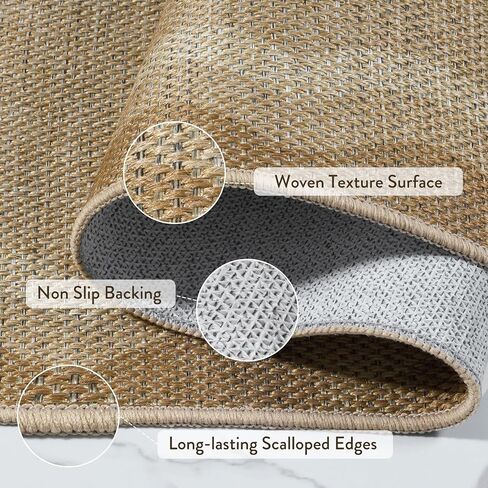 LIVEBOX Scalloped Easy Jute 2x5 Runner Kitchen Rug, Washable Non Slip Tan Rugs for Entryway Hallway, Indoor Outdoor Rug Geometric Farmhouse Carpet Door Mat Runners for Porch Bedroom Laundry Room in Saudi Arabia