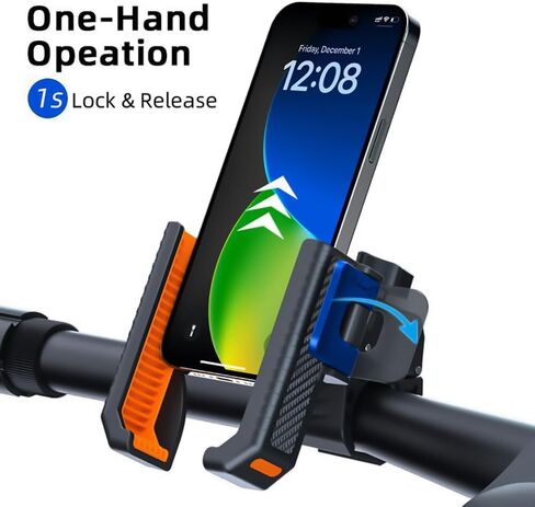 KIVOS Motorcycle Phone Mount Holder with 1s Lock & Camera-Friendly Design, Handlebar Clamp for Bikes, Scooters - Compatible with iPhone 15 Pro Max, 14, 13 Mini, and 2.4"-3.54" Wide Phones in Kuwait