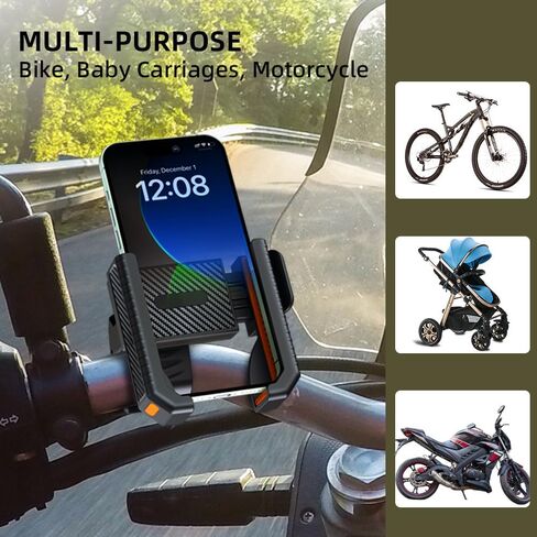 KIVOS Motorcycle Phone Mount Holder with 1s Lock & Camera-Friendly Design, Handlebar Clamp for Bikes, Scooters - Compatible with iPhone 15 Pro Max, 14, 13 Mini, and 2.4"-3.54" Wide Phones in Kuwait