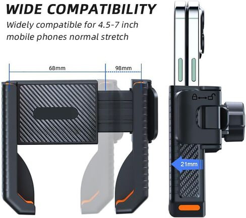 KIVOS Motorcycle Phone Mount Holder with 1s Lock & Camera-Friendly Design, Handlebar Clamp for Bikes, Scooters - Compatible with iPhone 15 Pro Max, 14, 13 Mini, and 2.4"-3.54" Wide Phones in Kuwait
