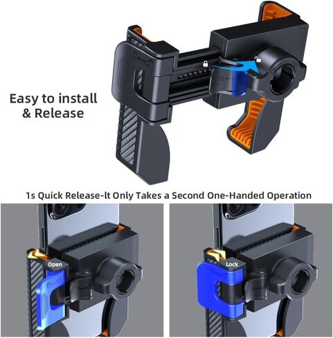 KIVOS Motorcycle Phone Mount Holder with 1s Lock & Camera-Friendly Design, Handlebar Clamp for Bikes, Scooters - Compatible with iPhone 15 Pro Max, 14, 13 Mini, and 2.4"-3.54" Wide Phones in Kuwait