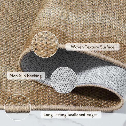LIVEBOX Scalloped Easy Jute 2x5 Runner Kitchen Rug, Washable Non Slip Tan Rugs for Entryway Hallway, Indoor Outdoor Rug Geometric Farmhouse Carpet Door Mat Runners for Porch Bedroom Laundry Room in Saudi Arabia